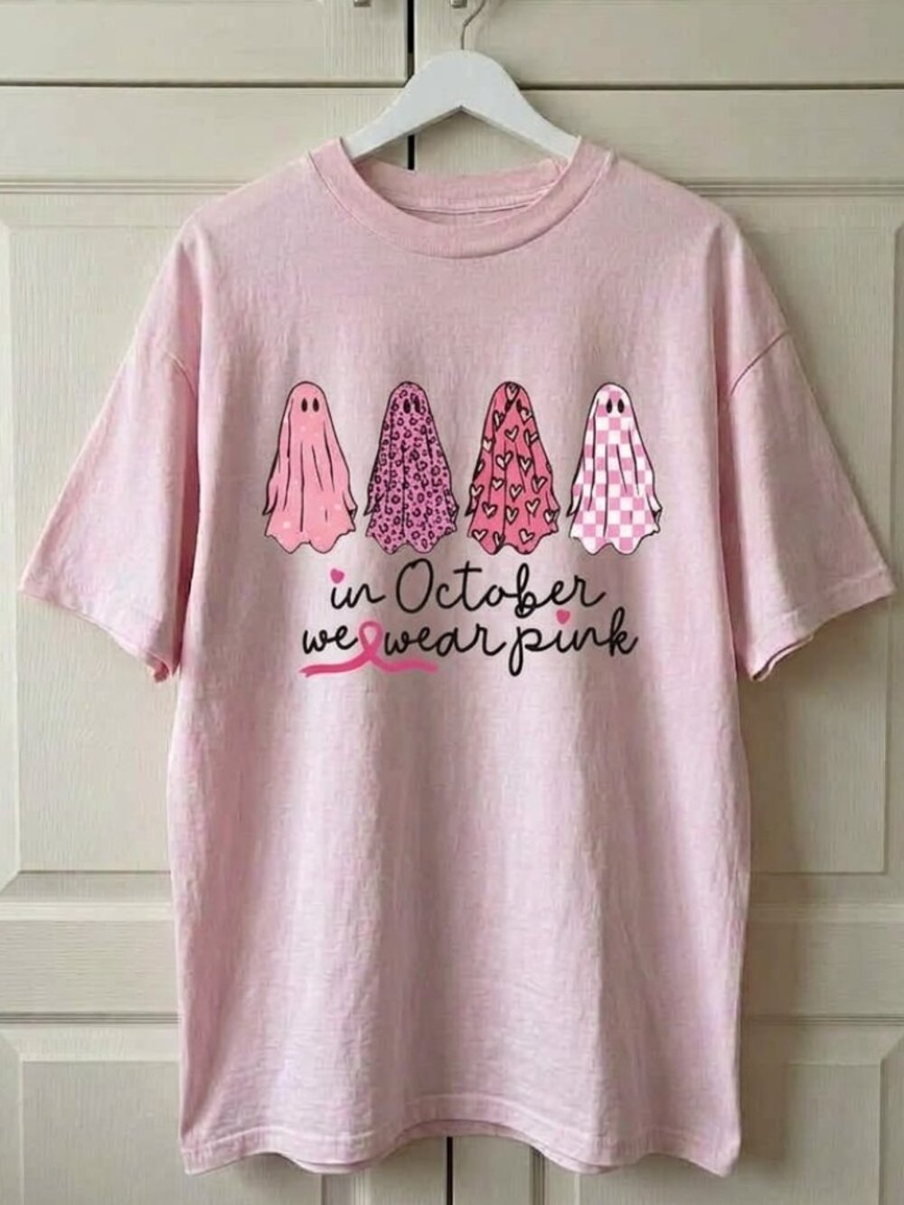 In October We Wear Pink Halloween Tee, Breast Cancer Awareness graphic Tee